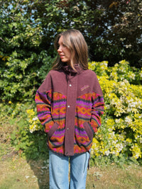 Vintage Patterned Full Zip Fleece Jacket