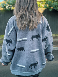 Vintage Animal Patterned Zip Up Fleece