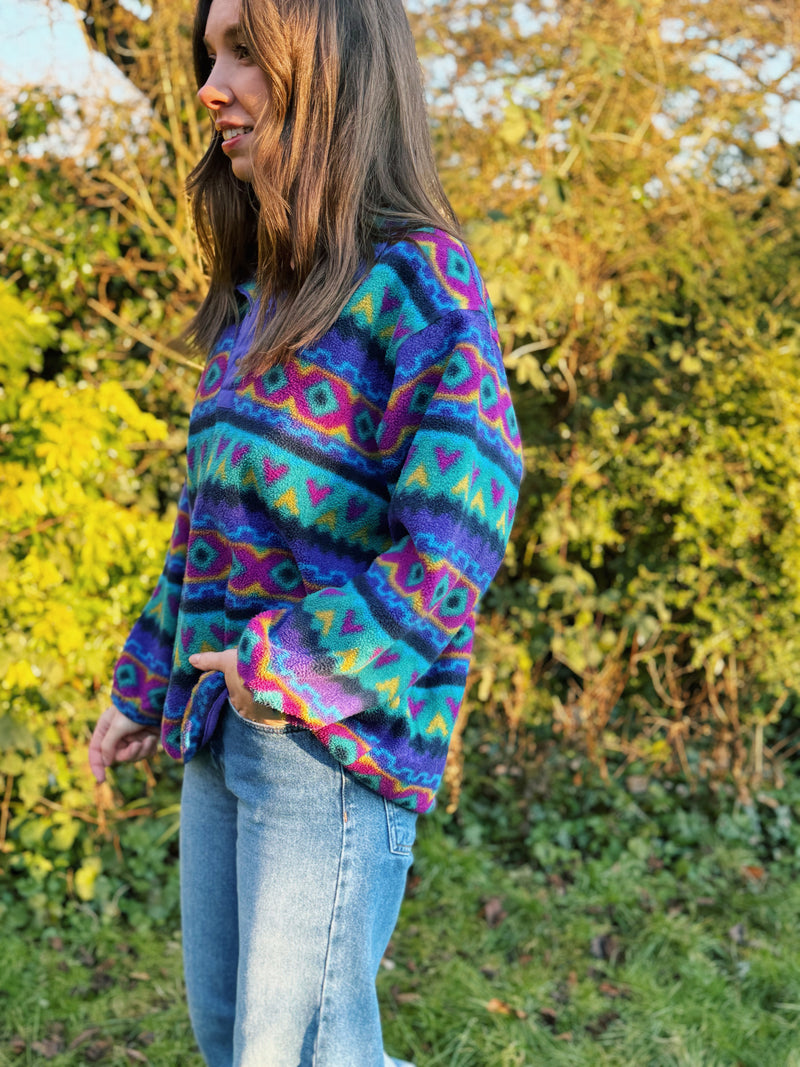 Vintage Multi Colour Patterned 1/4 Button Fleece