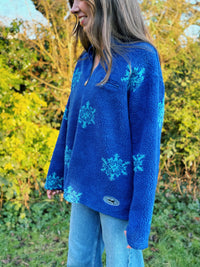 Vintage Snowflake Patterned 1/4 Zip Teddy Fleece