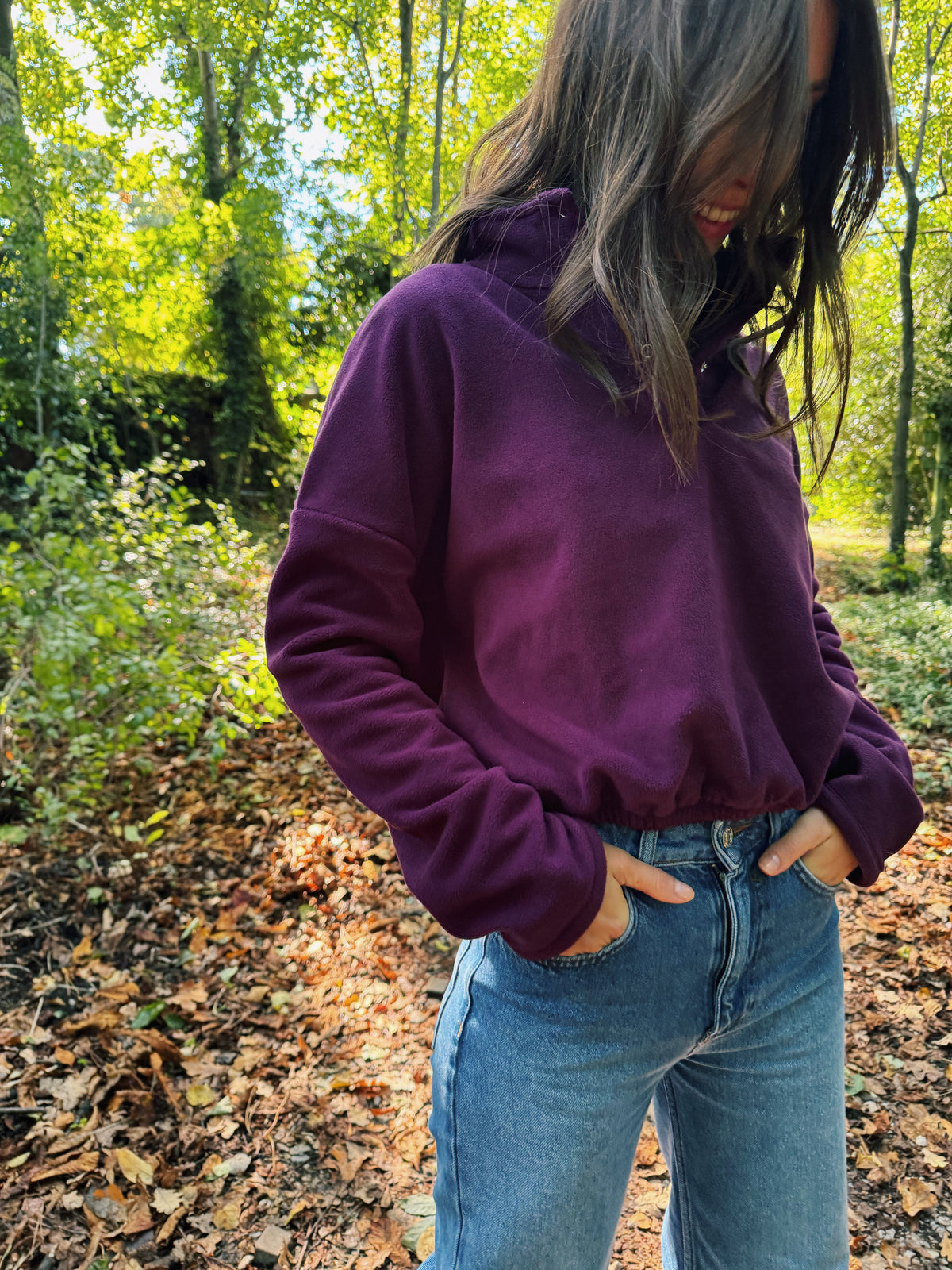 Cosy Mulberry 1/4 Button Cropped Fleece