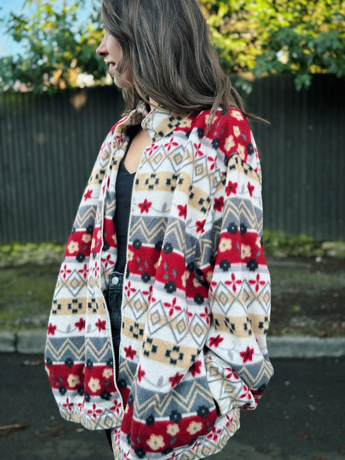 Vintage Patterned Zip Up Fleece