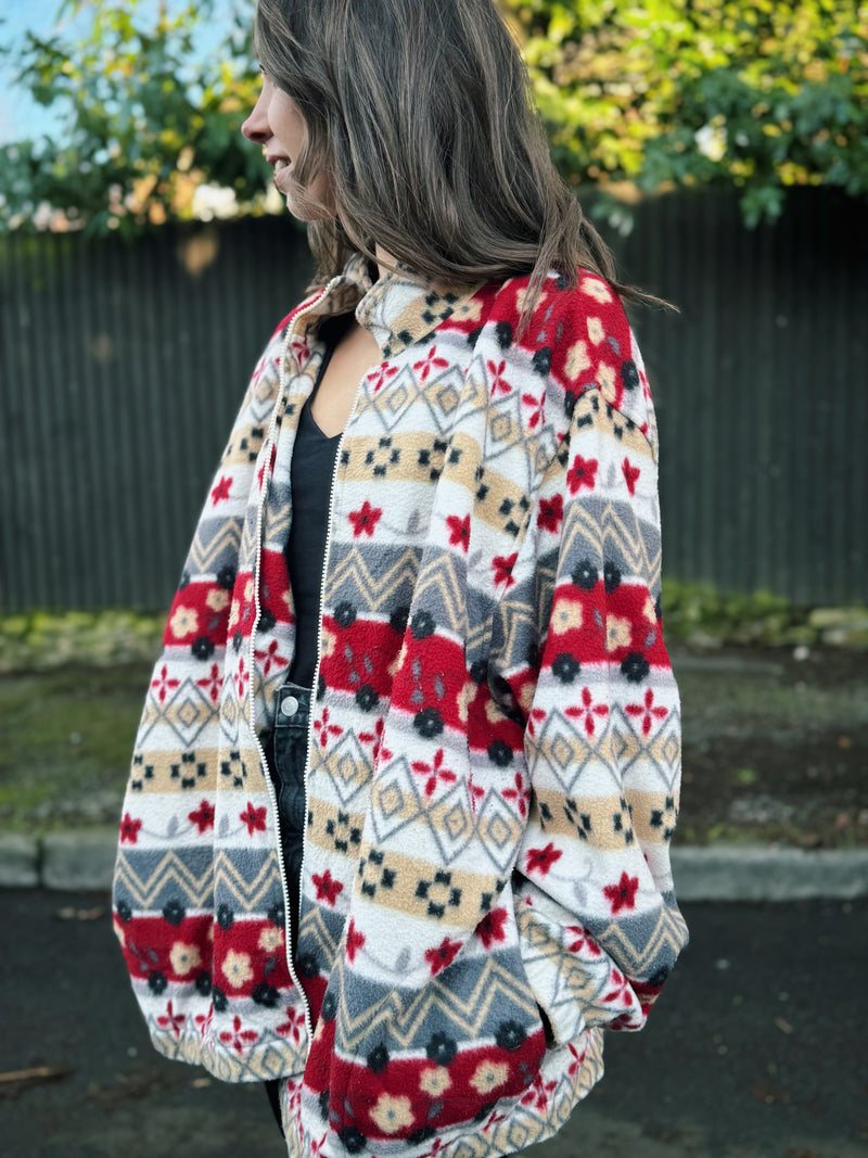 Vintage Patterned Zip Up Fleece