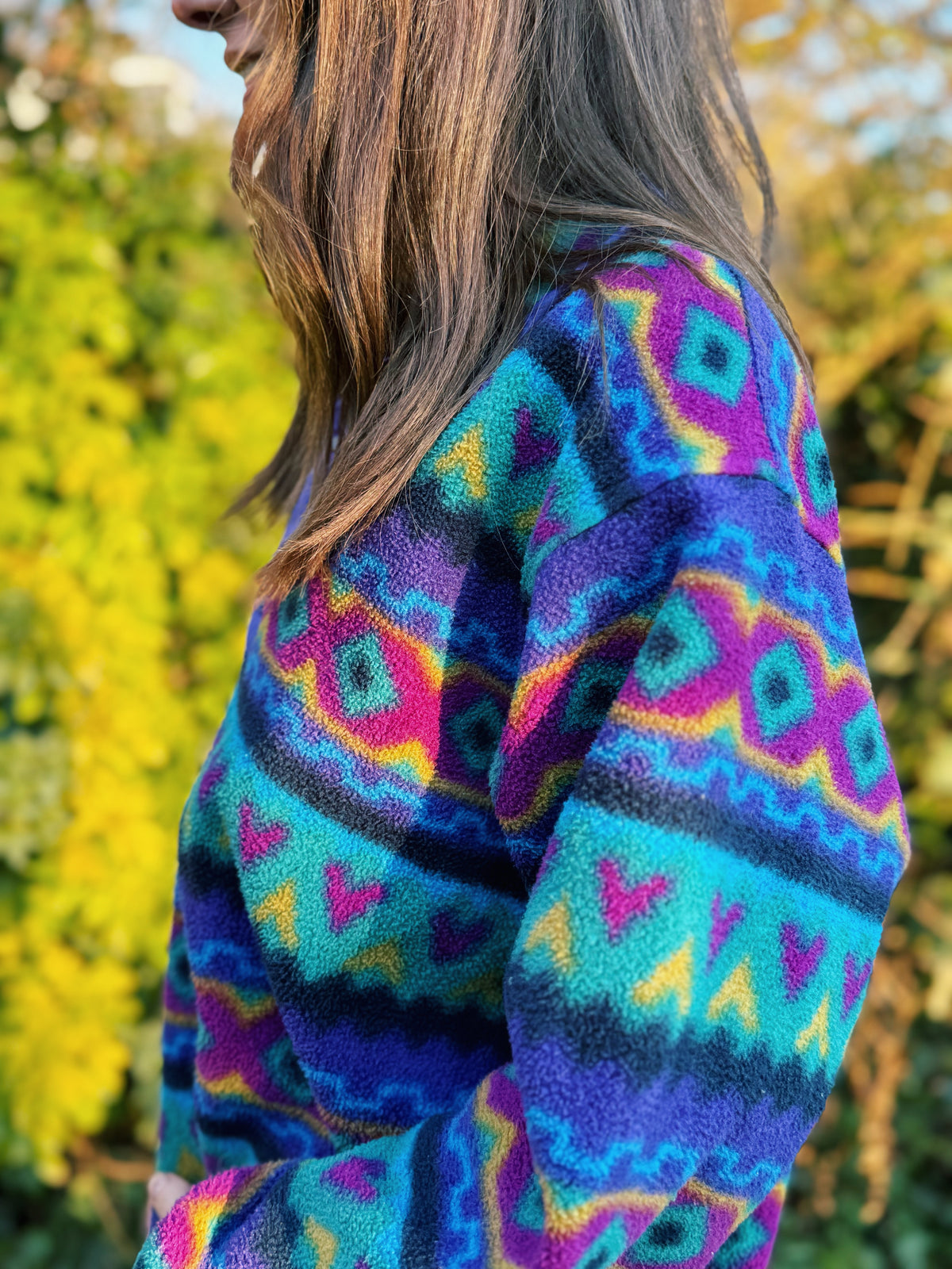 Vintage Multi Colour Patterned 1/4 Button Fleece