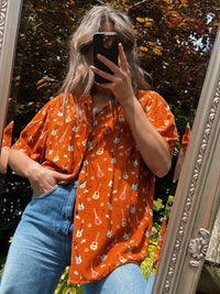 Retro Guitar Patterned Short Sleeve Shirt
