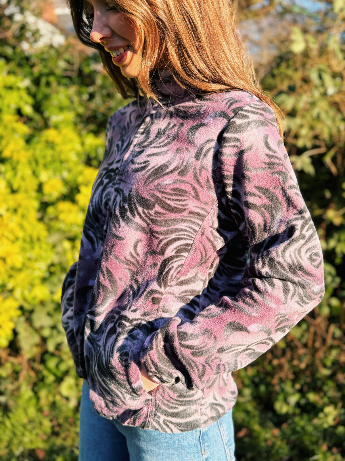 Vintage Abstract Patterned Zip Up Fleece