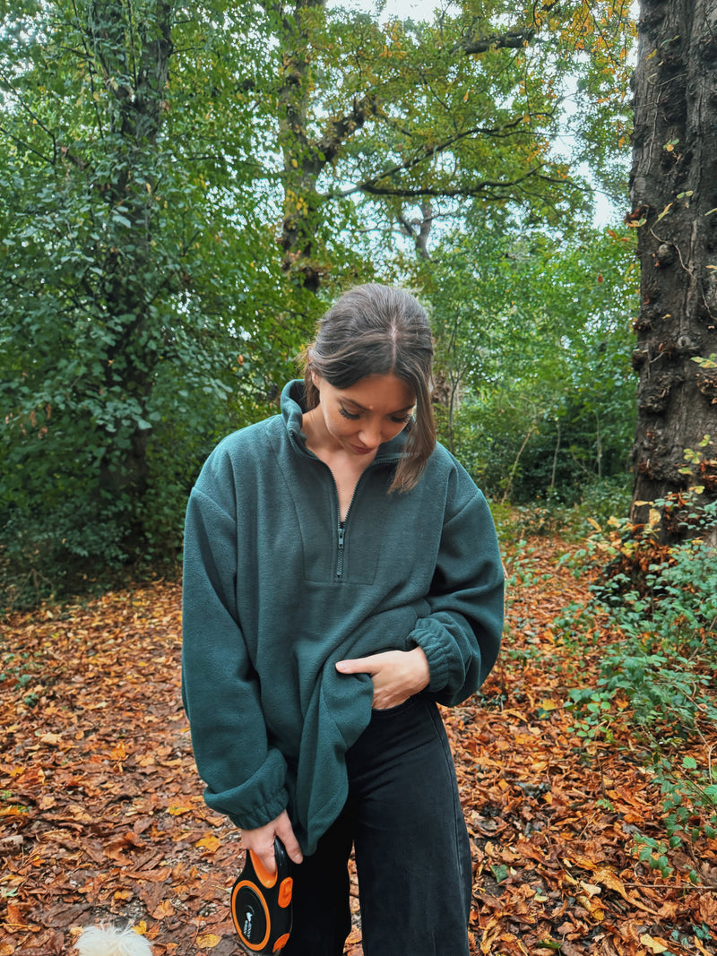 Cosy Forest Green 1/4 Zip Fleece Jacket Unisex