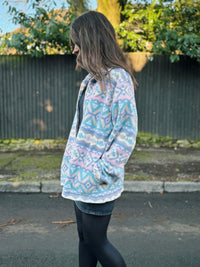 Vintage Pastel Patterned Zip Up Fleece