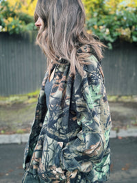 Vintage Camouflage Patterned Zip Up Fleece Hoodie