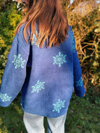 Vintage Snowflake Patterned 1/4 Zip Teddy Fleece