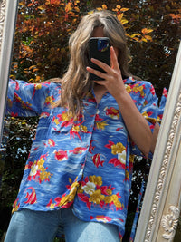 Benetton Vintage Tropical Patterned Short Sleeve Shirt