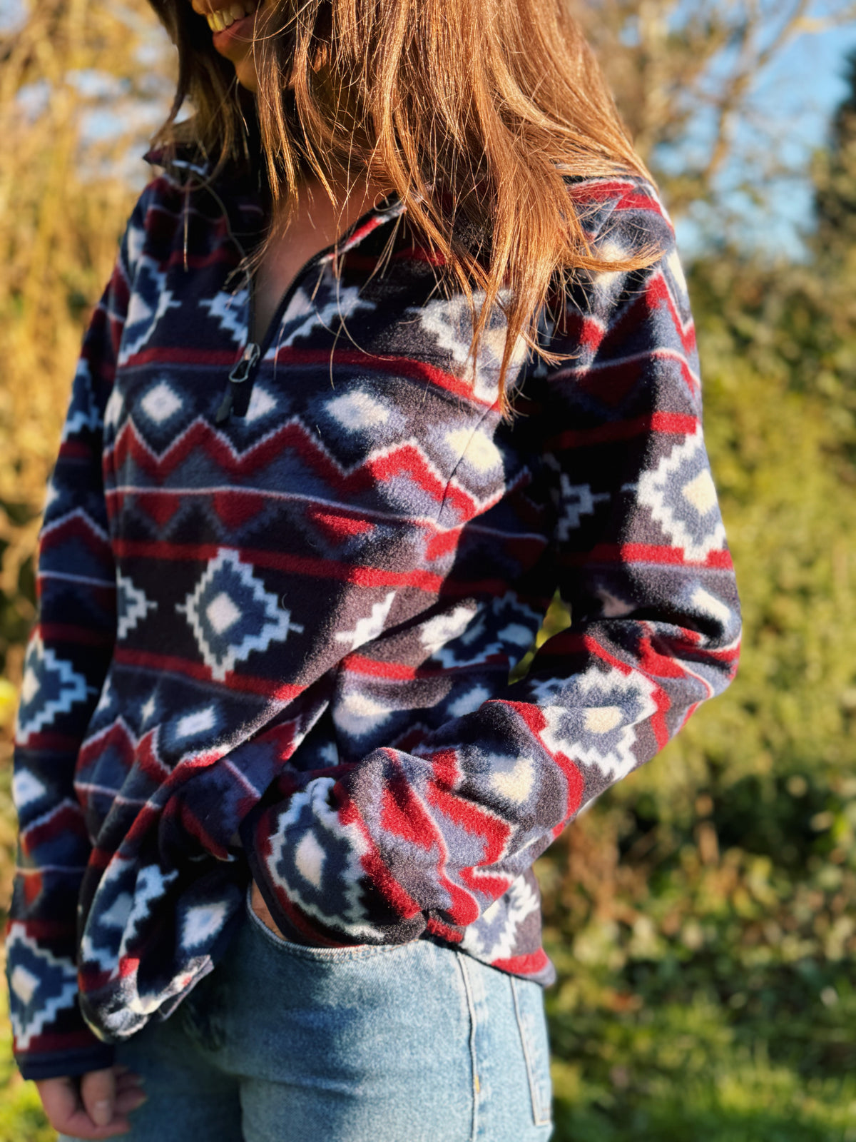 Vintage Patterned 1/4 Zip Fleece