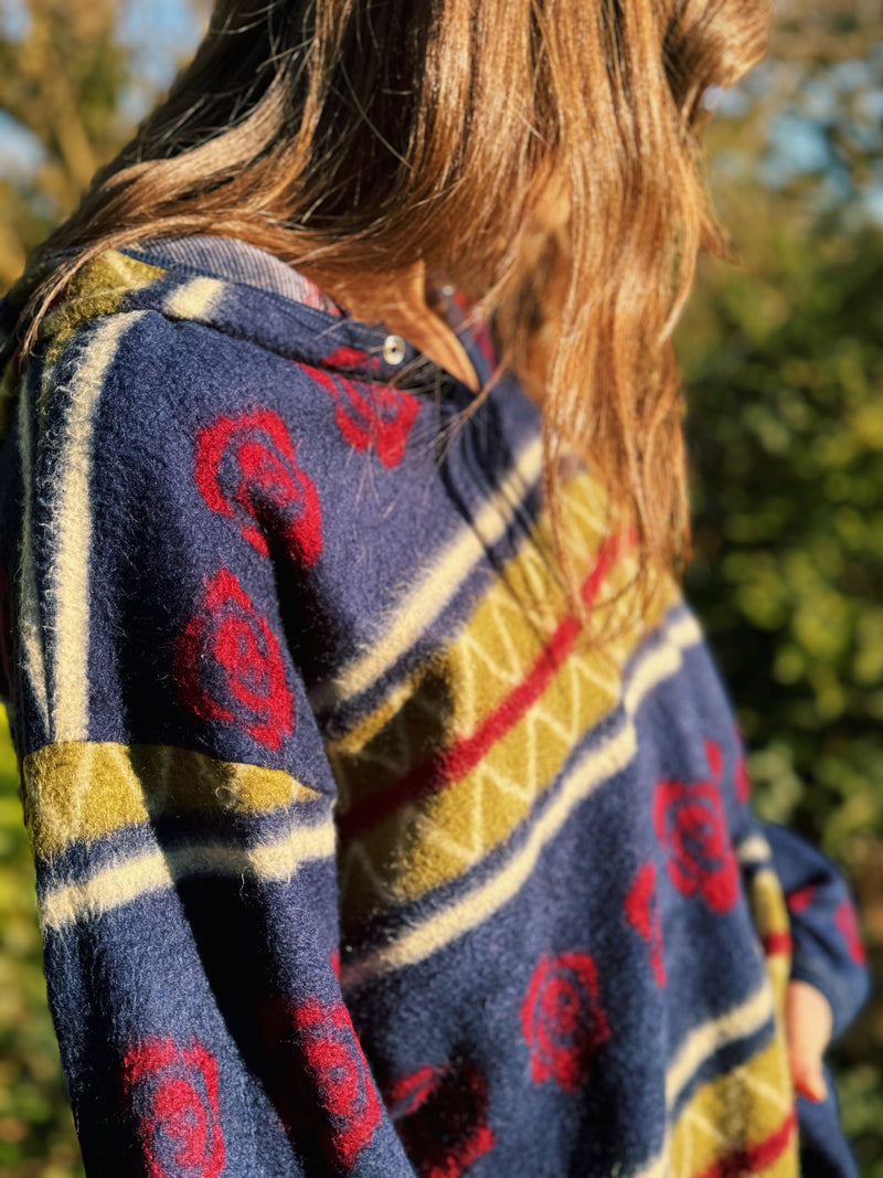 Vintage Patterned Fleece Hoodie