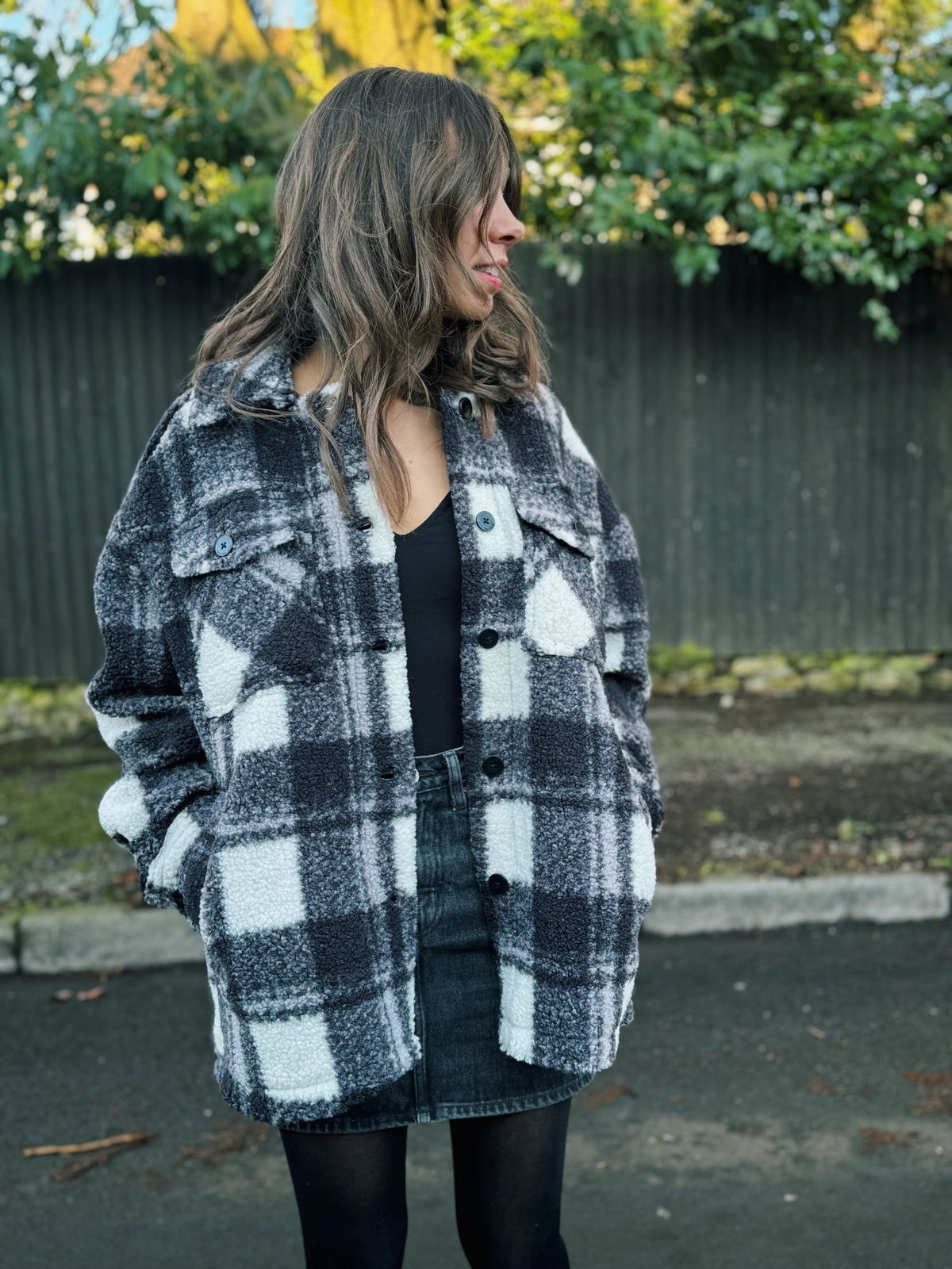 Calvin Klein Check Pattern Teddy Fleece Jacket