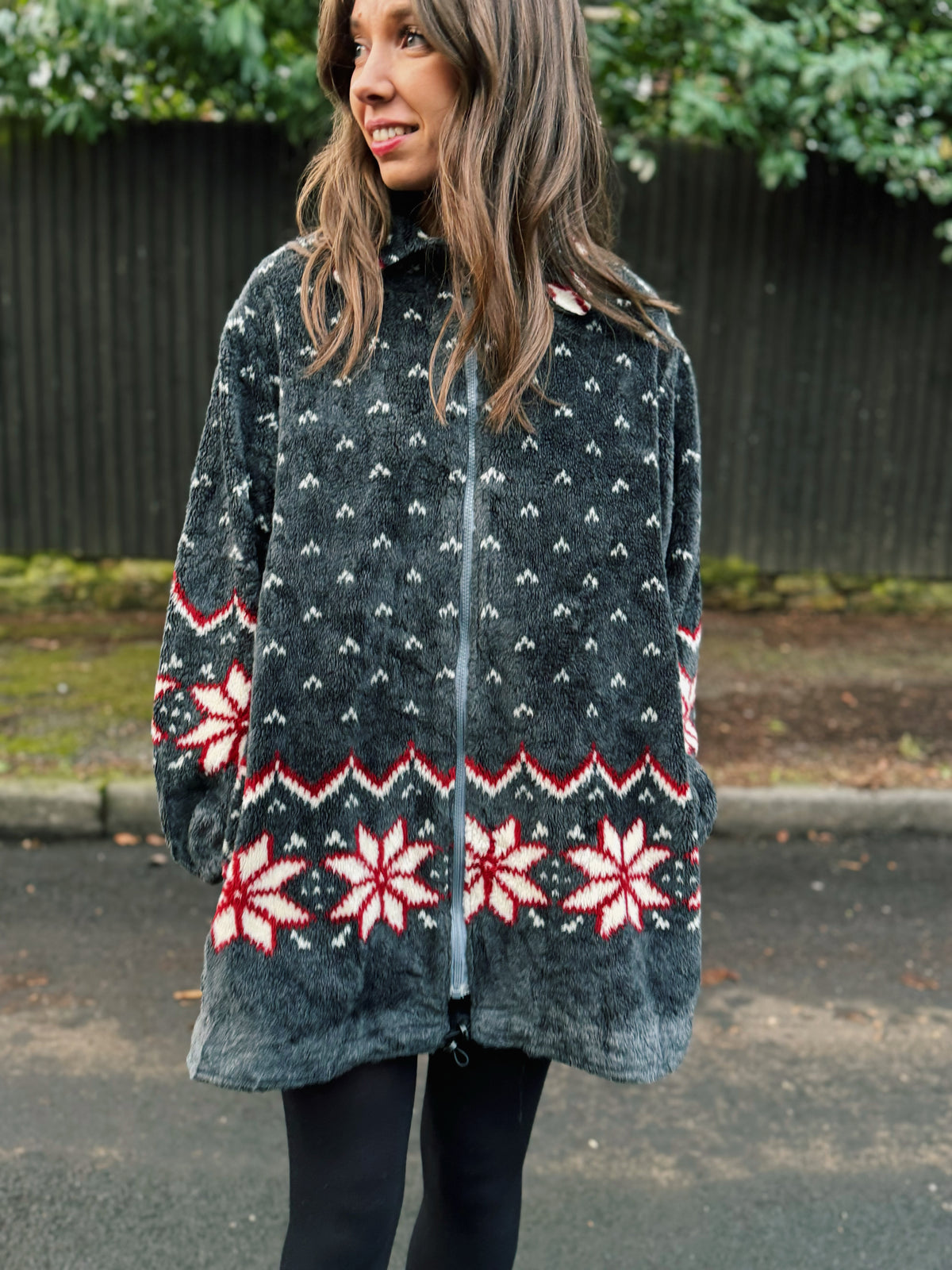 Vintage Patterned Zip Up Teddy Fleece