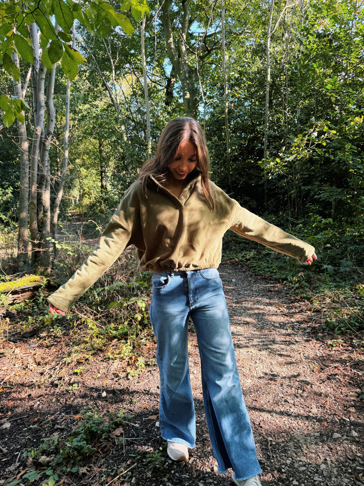 Cosy Olive Green 1/4 Button Cropped Fleece