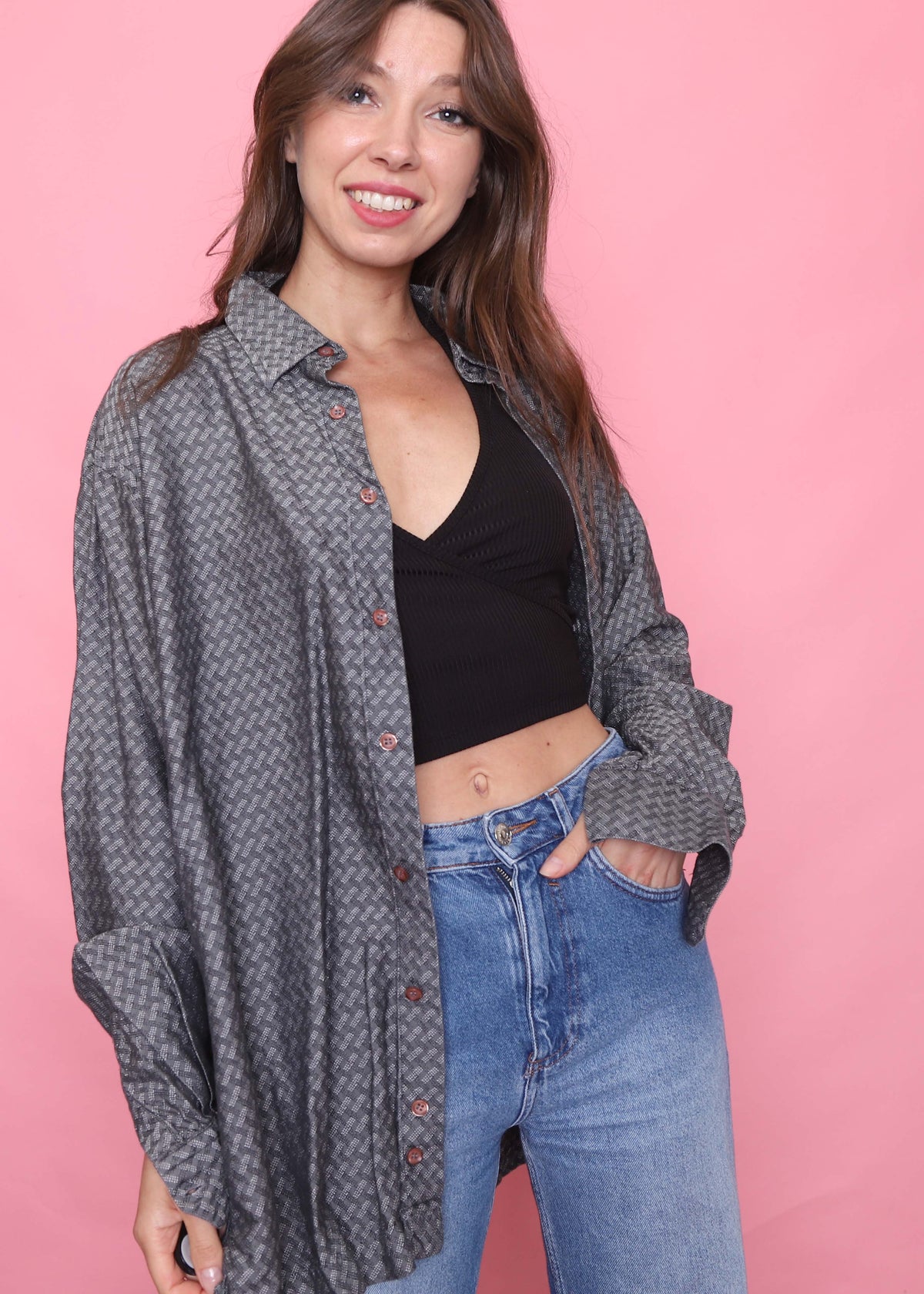 Vintage Patterned Long Sleeve Shirt