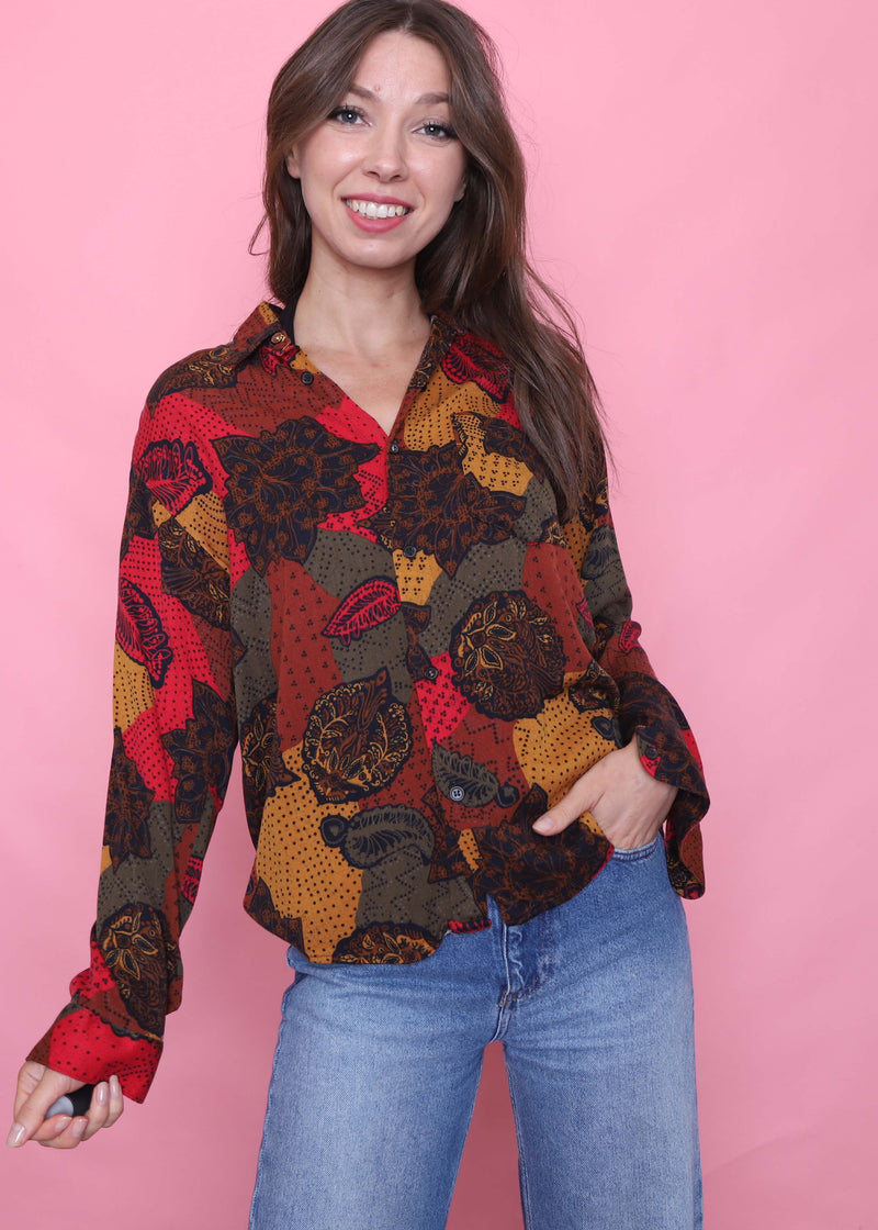 Vintage Patterned Long Sleeve Shirt