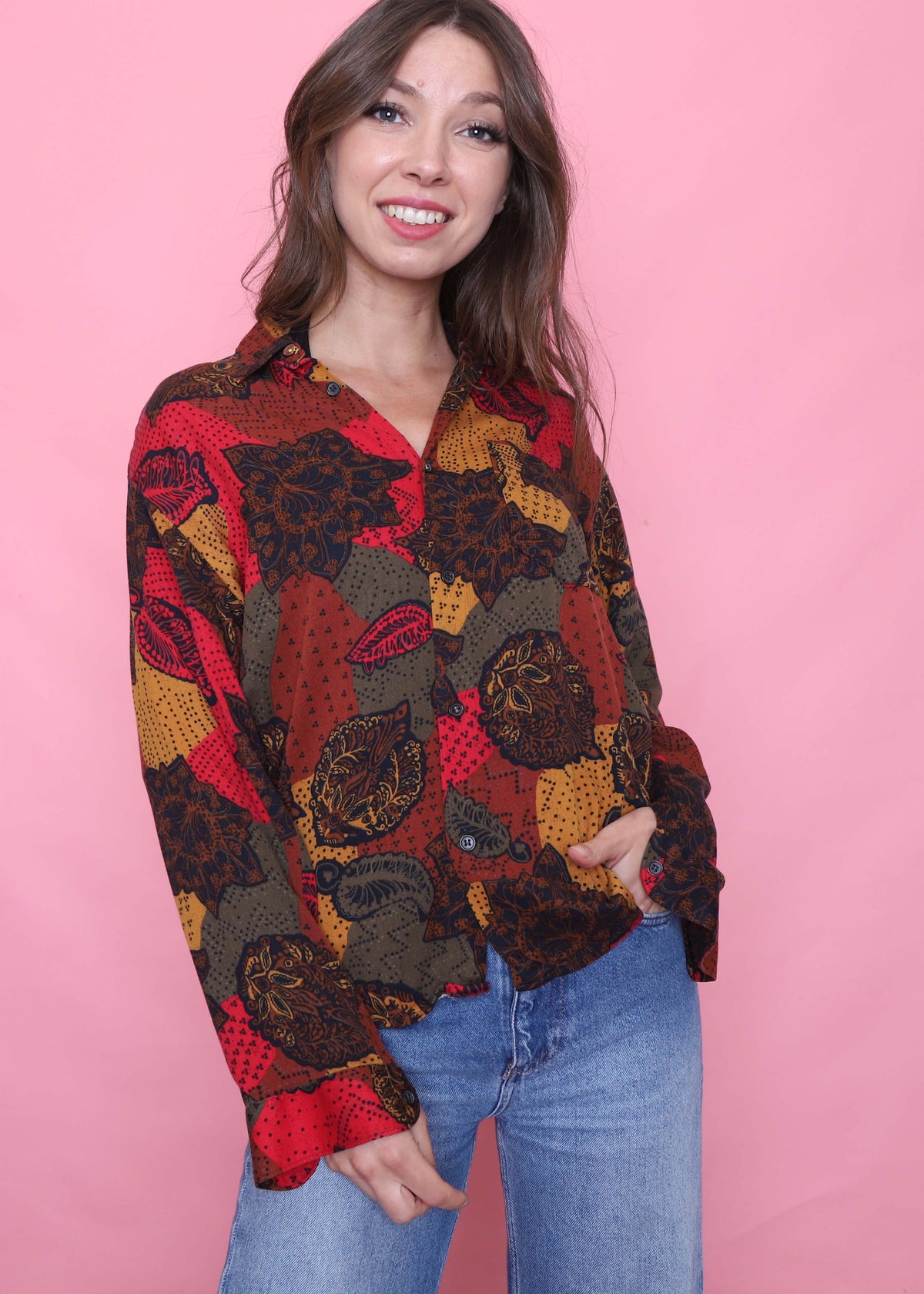Vintage Patterned Long Sleeve Shirt