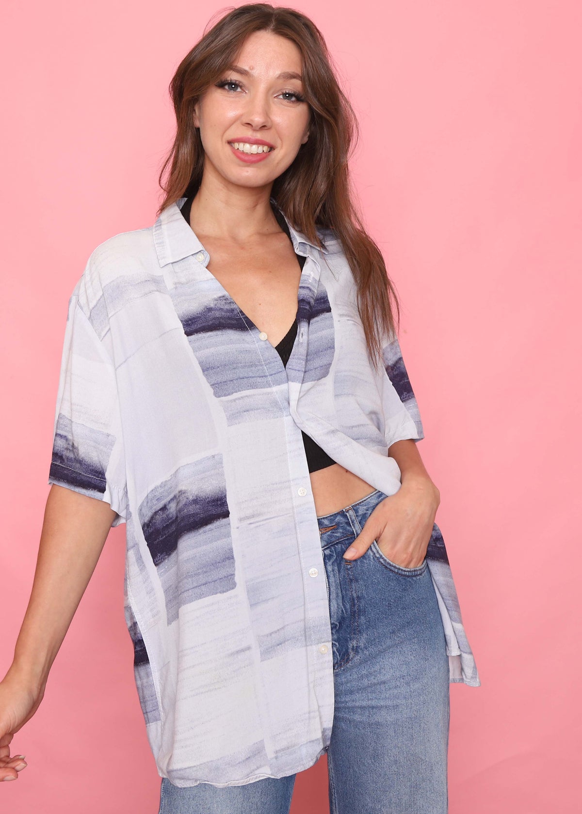 Retro Patterned Short Sleeve Shirt