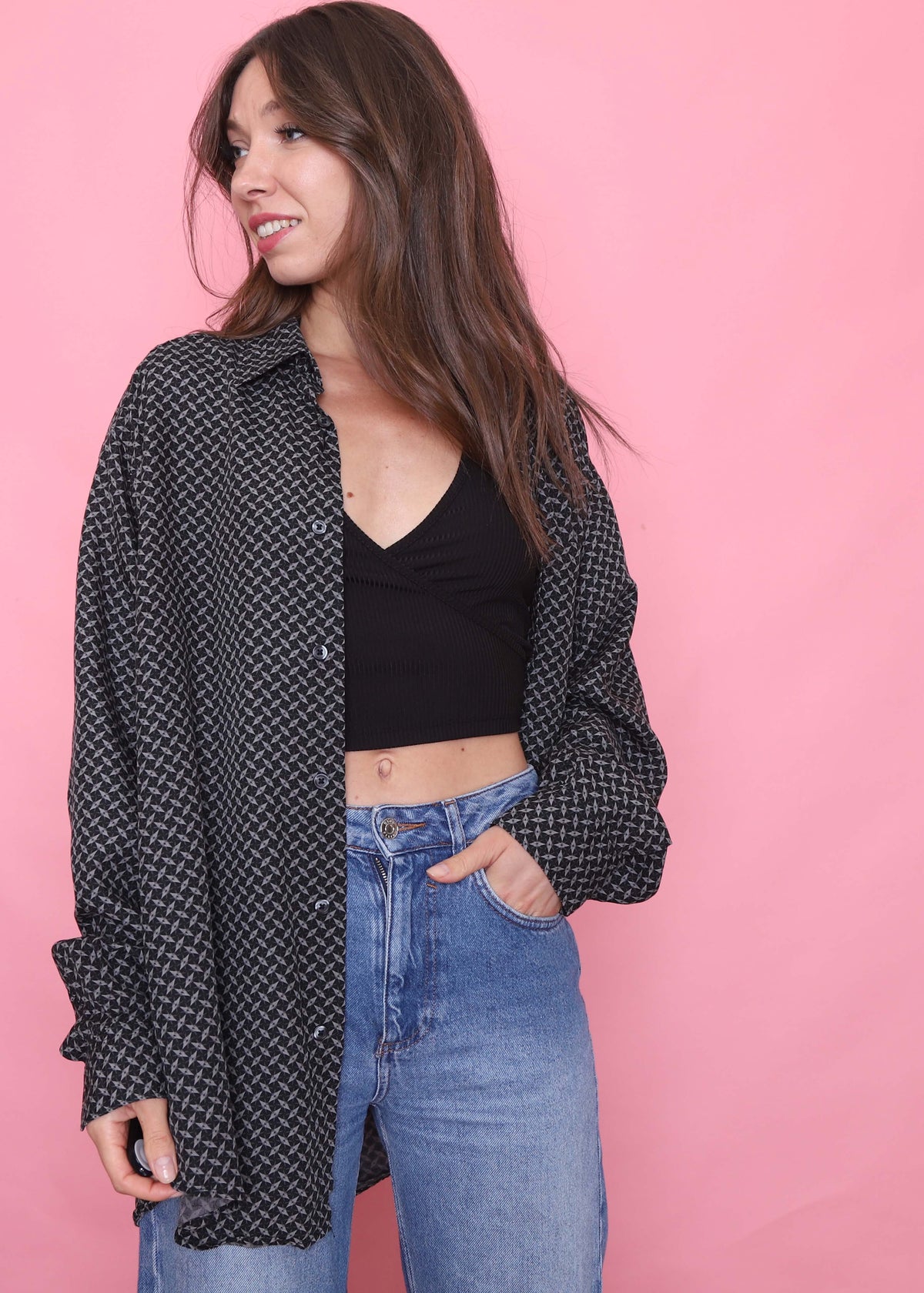 Vintage Patterned Long Sleeve Shirt