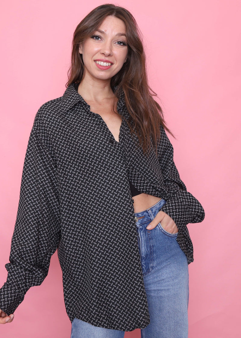 Vintage Patterned Long Sleeve Shirt
