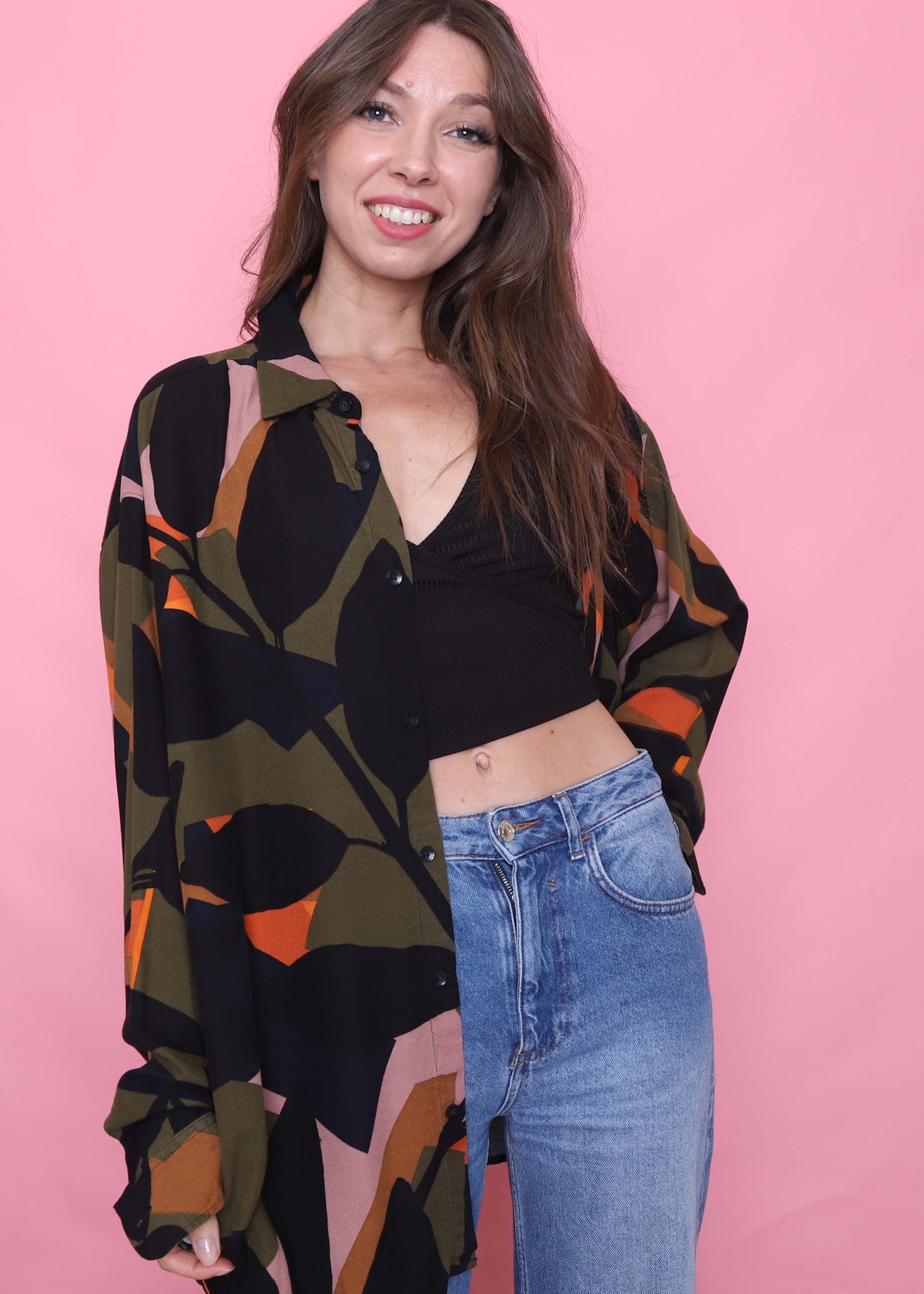 Retro Patterned Long Sleeve Shirt