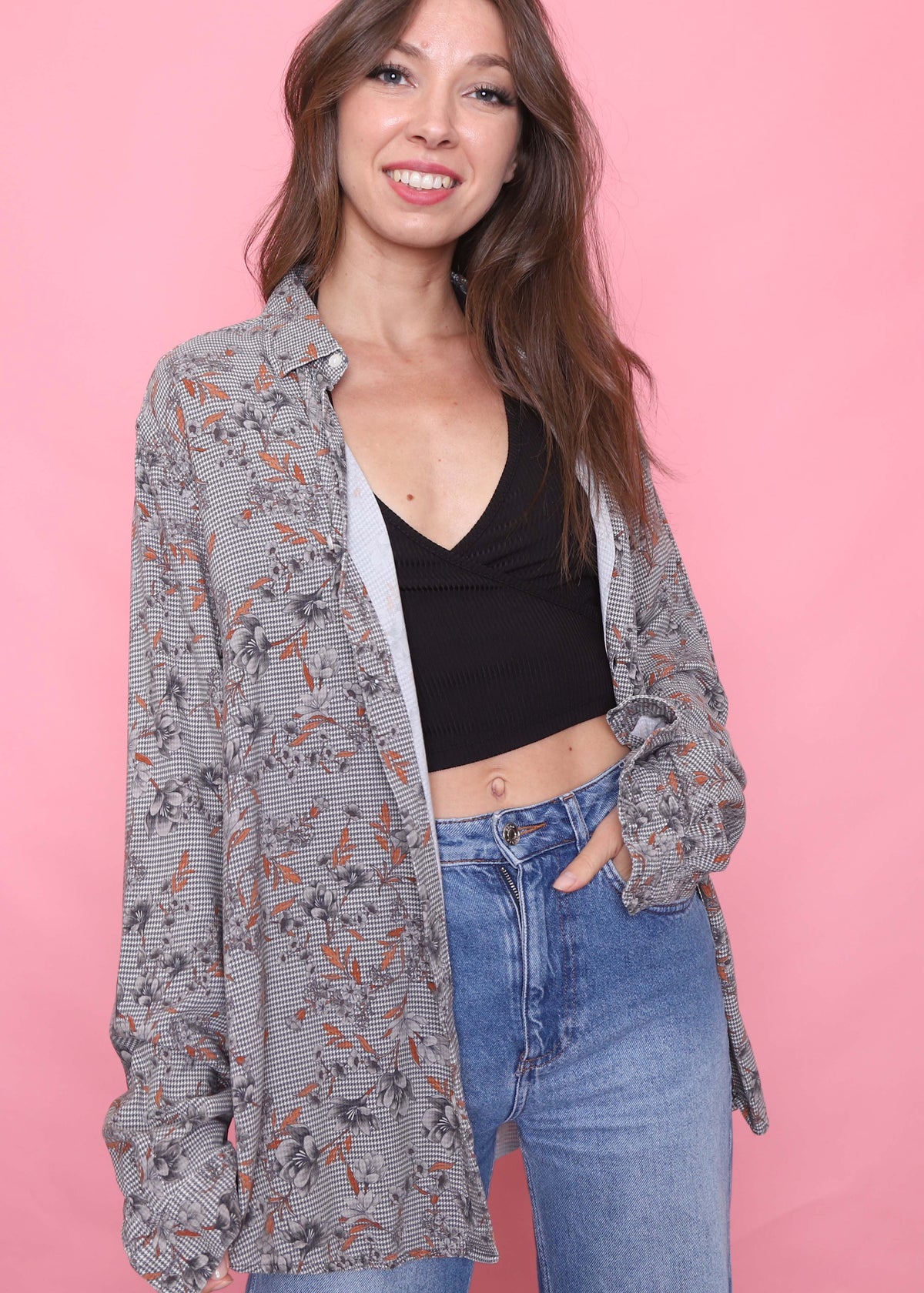 Vintage Patterned Long Sleeve Shirt