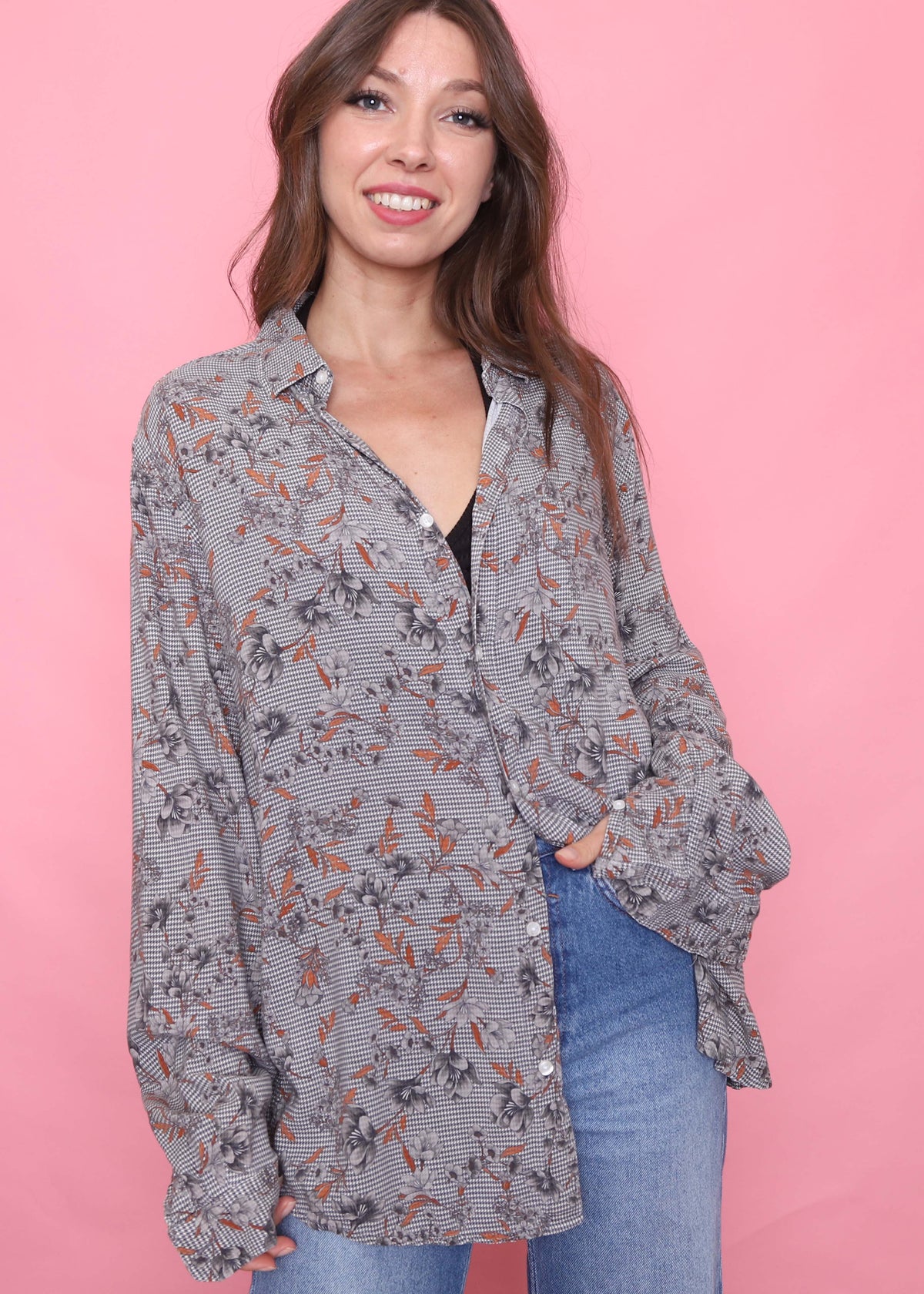 Vintage Patterned Long Sleeve Shirt