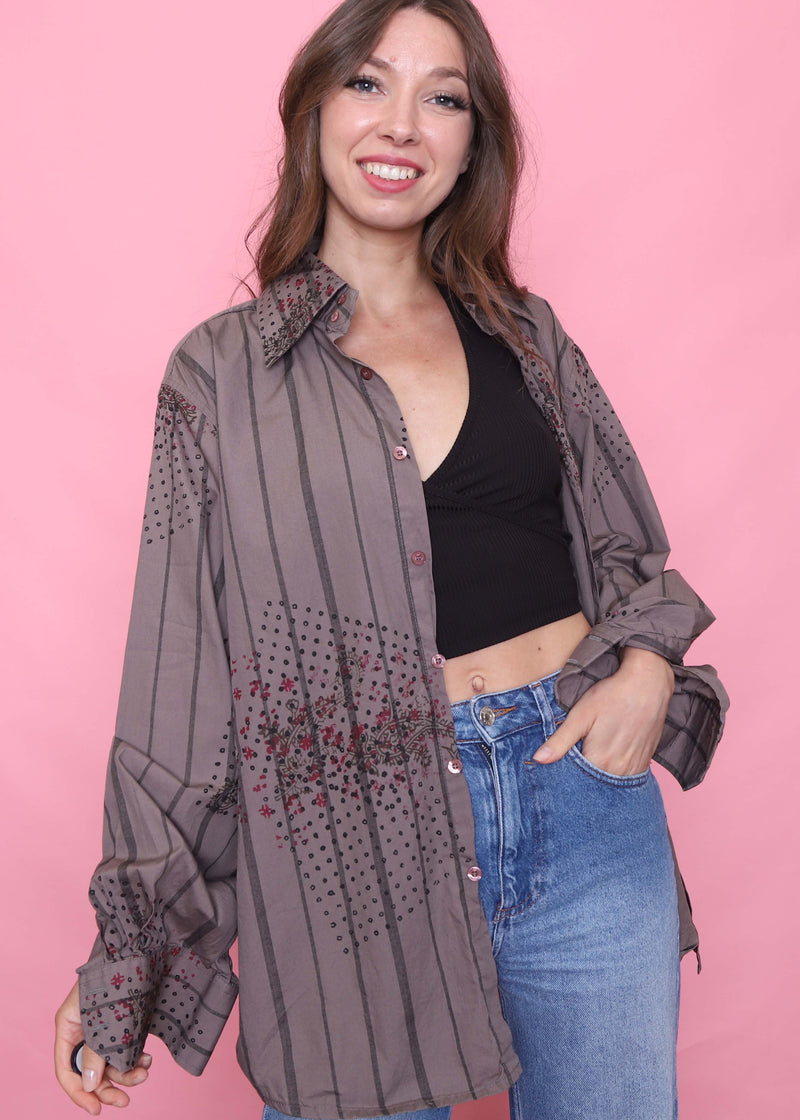 Vintage Patterned Long Sleeve Shirt