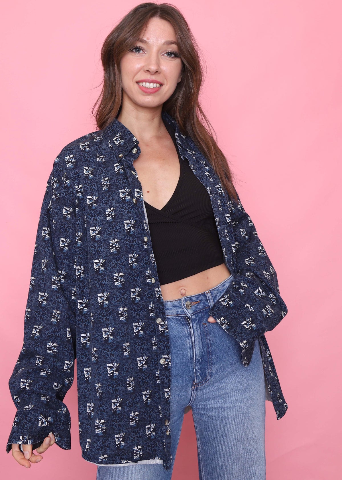 Vintage Patterned Long Sleeve Shirt