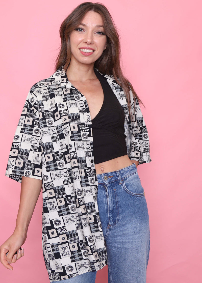 Vintage Patterned Short Sleeve Shirt