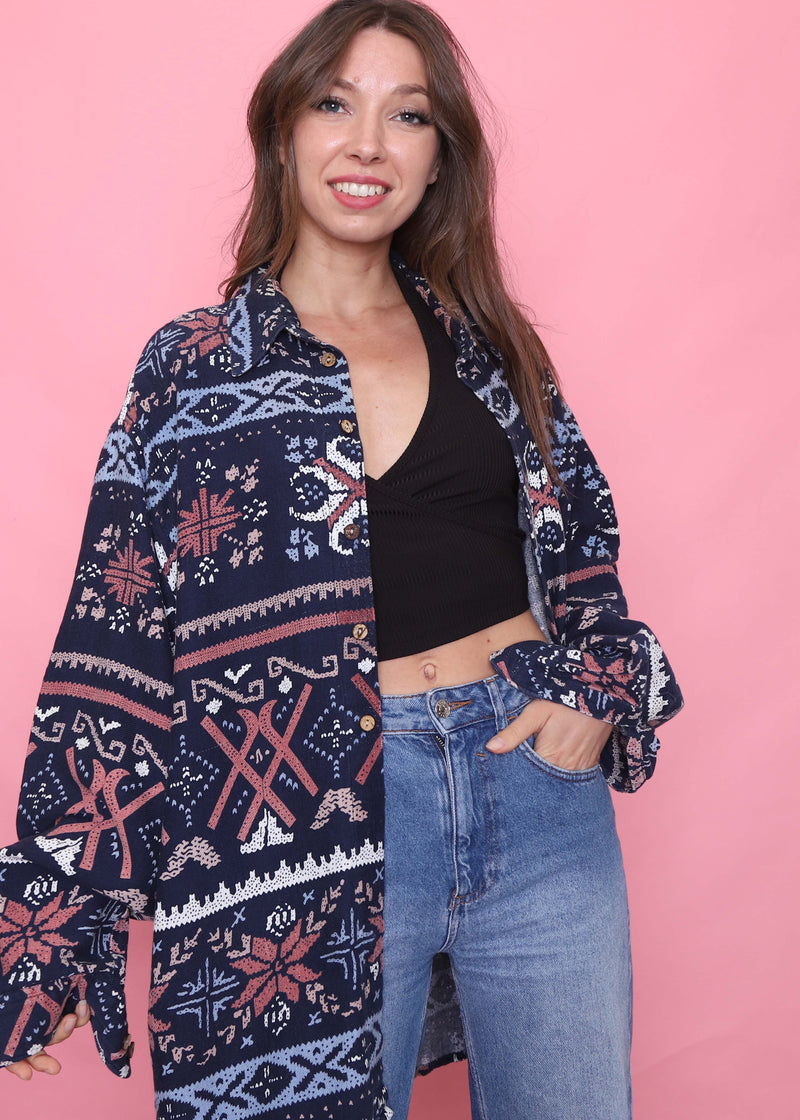 Vintage Patterned Long Sleeve Shirt