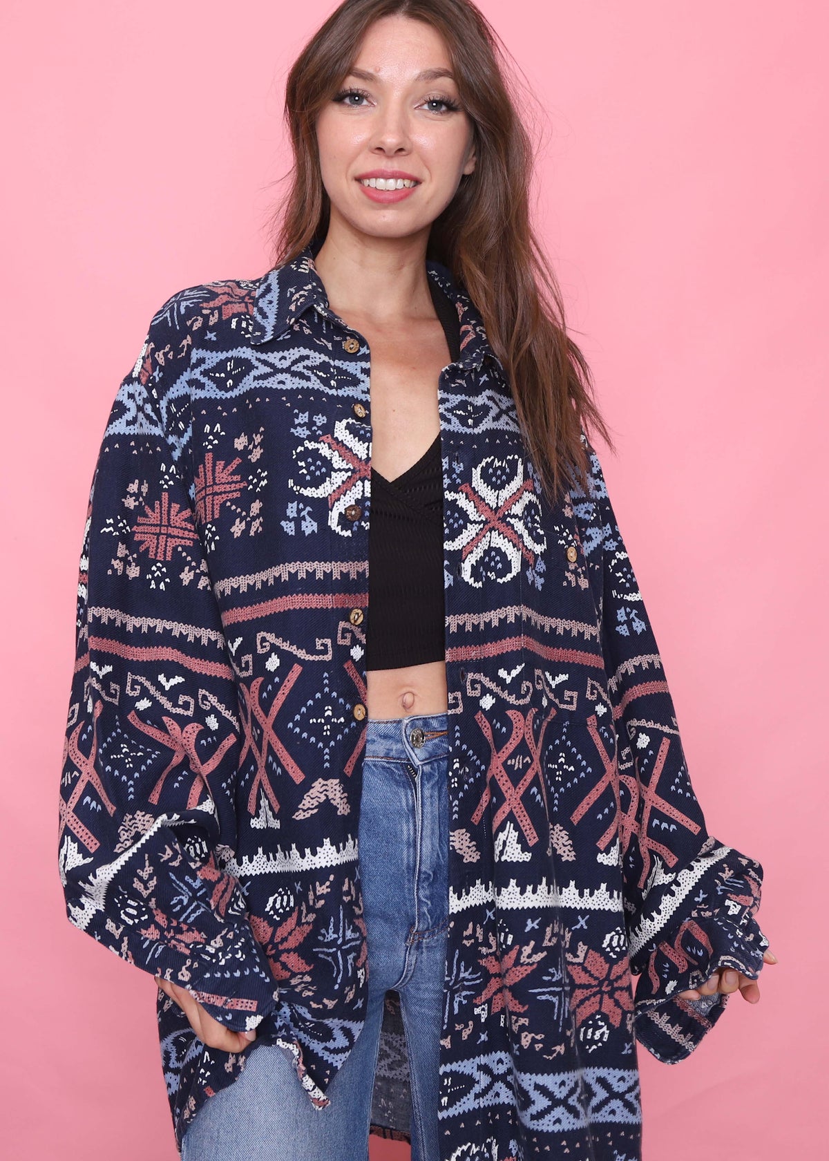 Vintage Patterned Long Sleeve Shirt