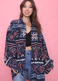 Vintage Patterned Long Sleeve Shirt
