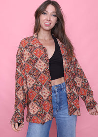 Retro Patterned Long Sleeve Blouse