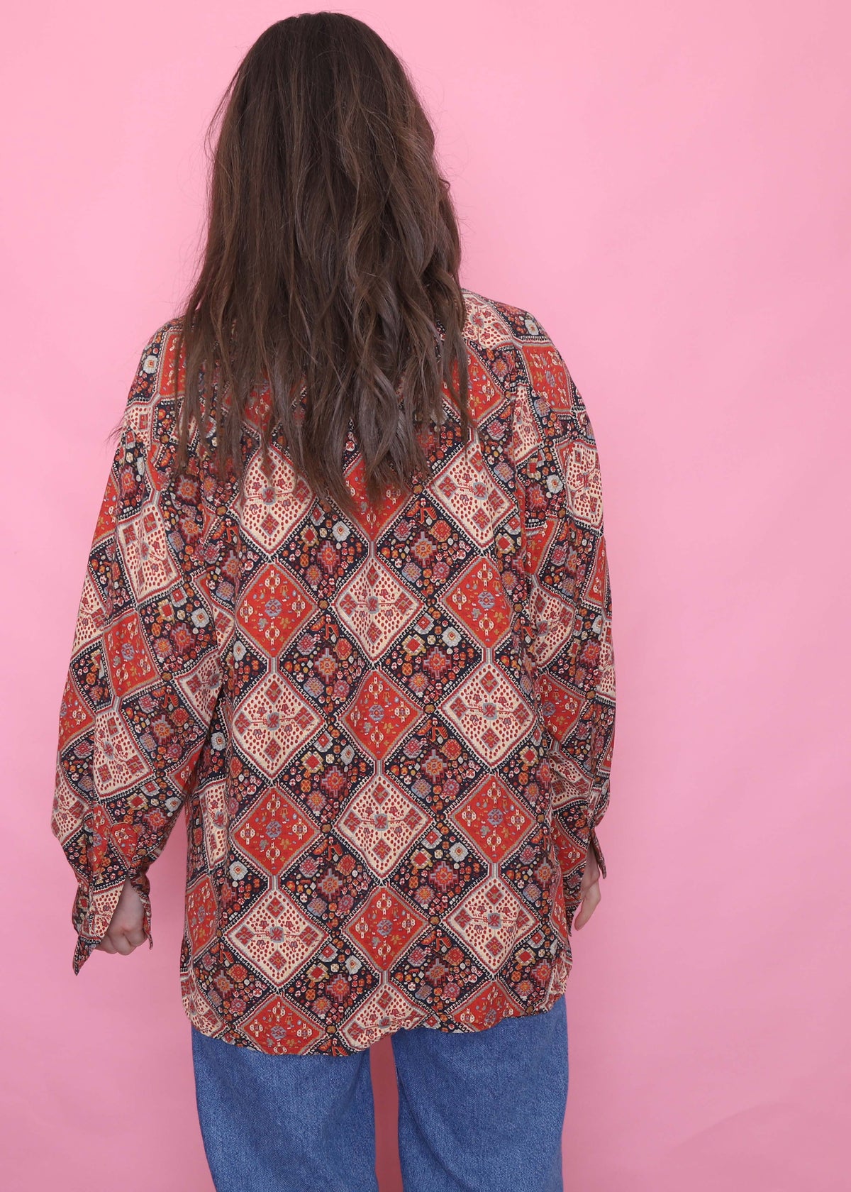 Retro Patterned Long Sleeve Blouse