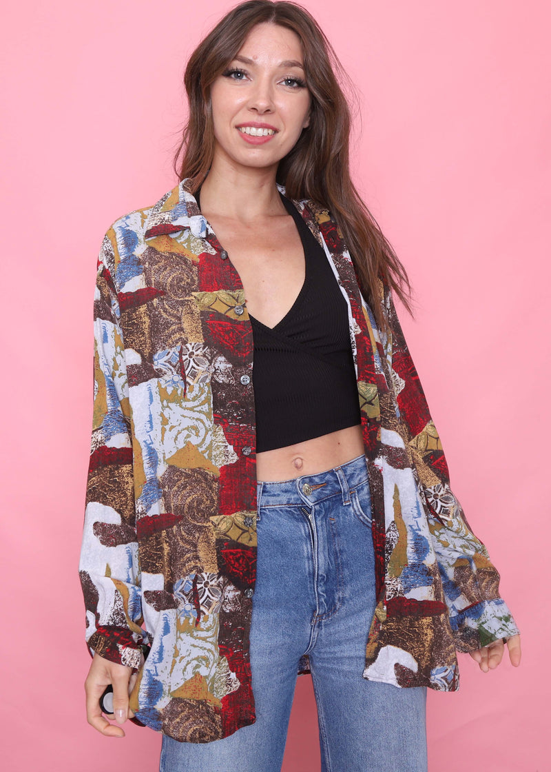 Vintage Patterned Long Sleeve Shirt