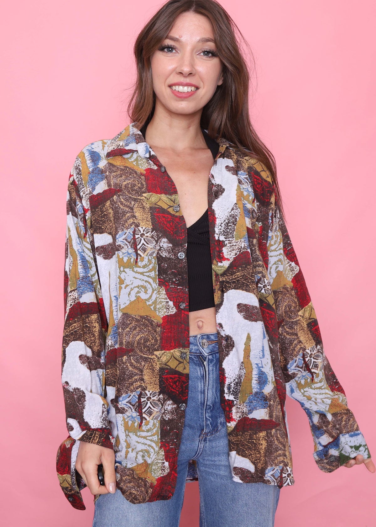 Vintage Patterned Long Sleeve Shirt