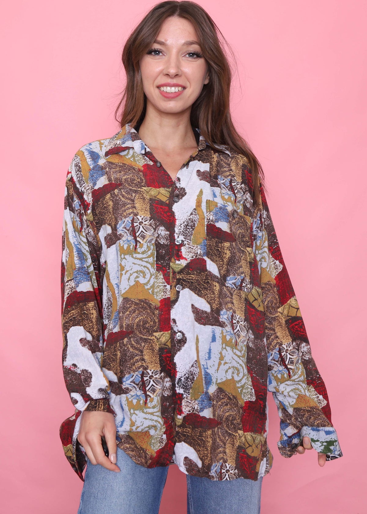 Vintage Patterned Long Sleeve Shirt