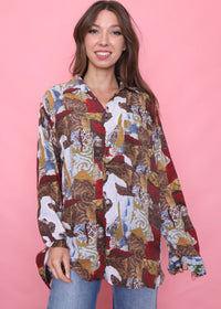 Vintage Patterned Long Sleeve Shirt
