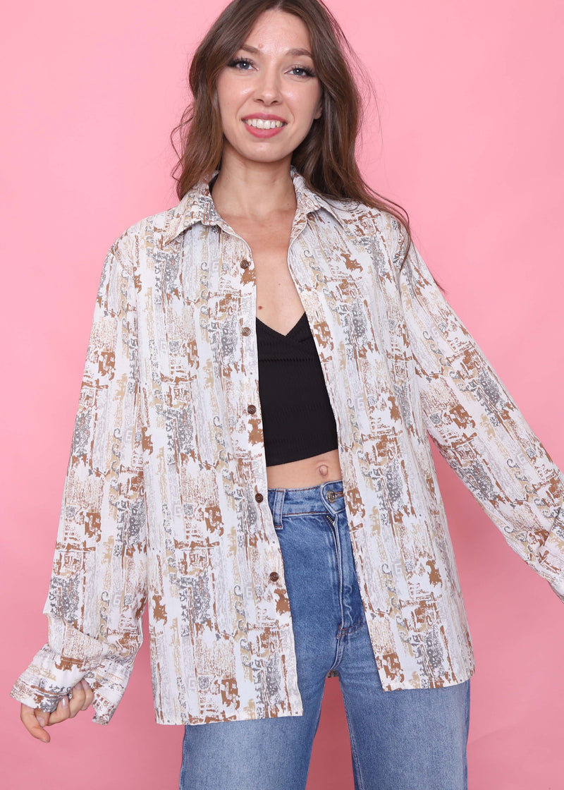Vintage Patterned Long Sleeve Shirt