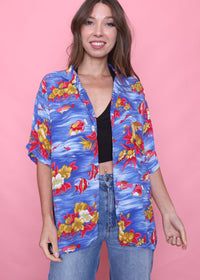 Benetton Vintage Tropical Patterned Short Sleeve Shirt
