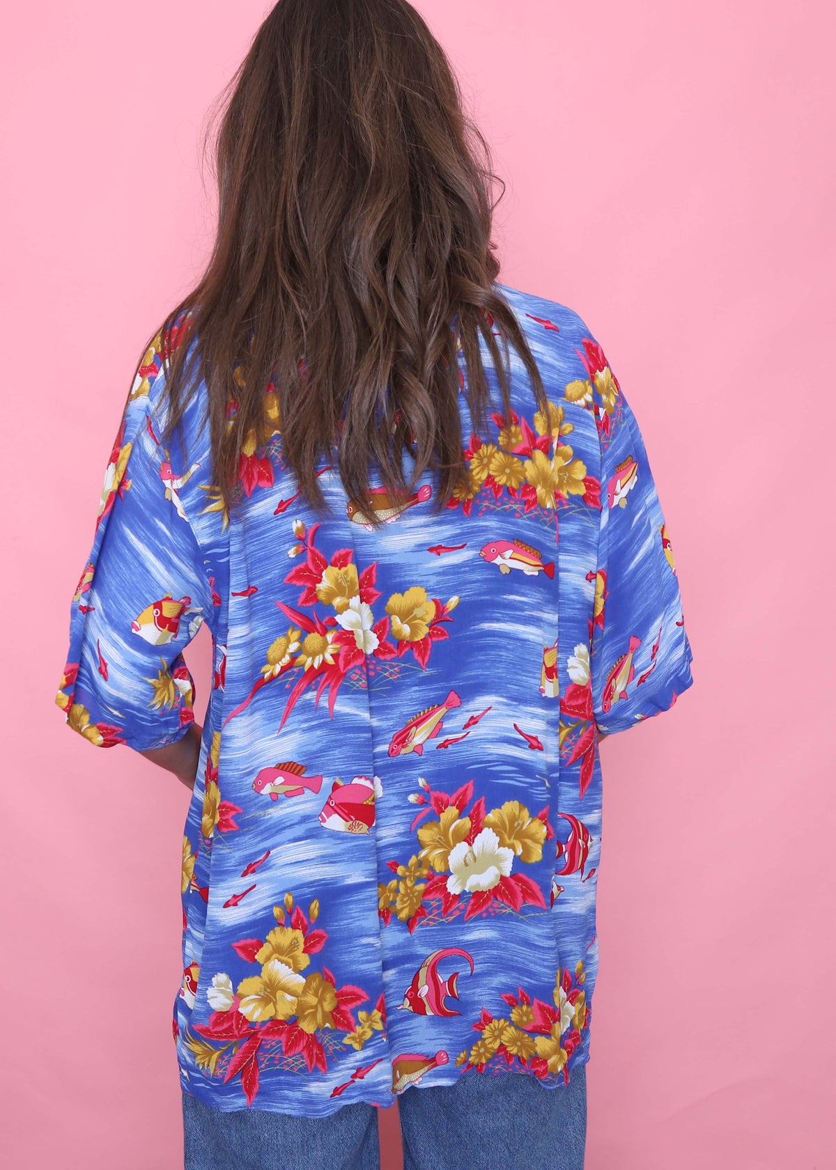 Benetton Vintage Tropical Patterned Short Sleeve Shirt