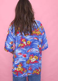 Benetton Vintage Tropical Patterned Short Sleeve Shirt