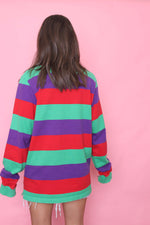 Vintage Multi Colour Striped Rugby Shirt Long Sleeve Top Mini Dress