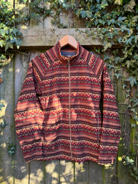 Vintage Patterned Full Zip Fleece Jacket