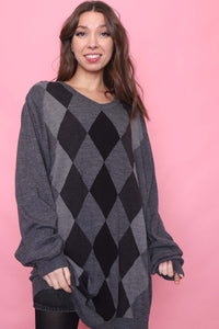 Vintage Argyle Pattern Knitted V Neck Jumper