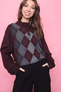 Vintage Argyle Pattern Knitted 1/4 Zip Jumper