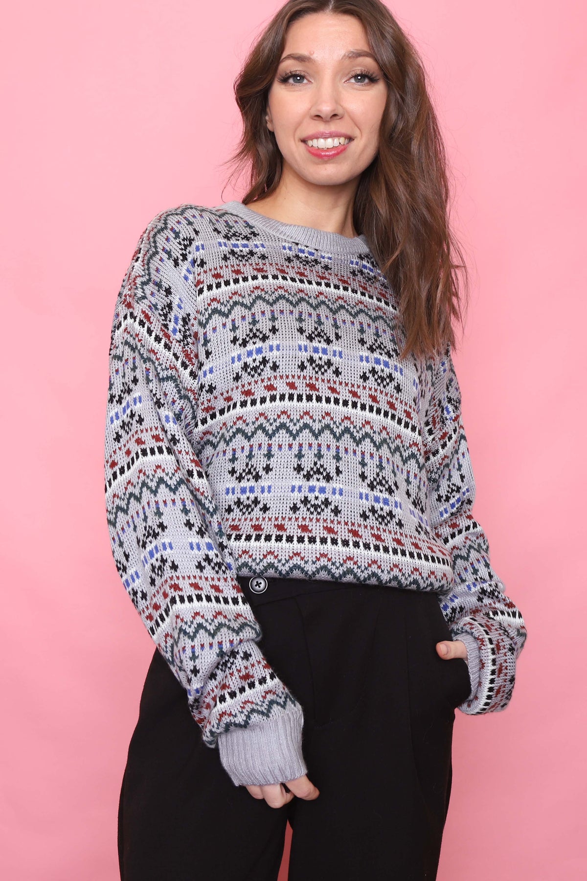 Vintage Patterned Knitted Jumper